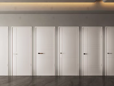 Modern White Hinged Doors With Different Designs In Interior Space 3d model
