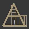 Wooden Frame House Construction Model With Gable Roof And Structural Beams