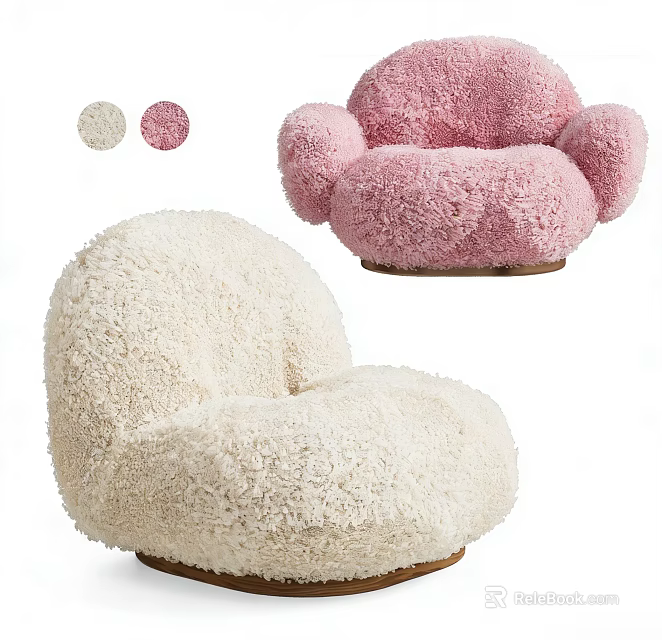 Soft Plush Single Sofa in Beige and Pink with Round Comfortable Design 3d model 