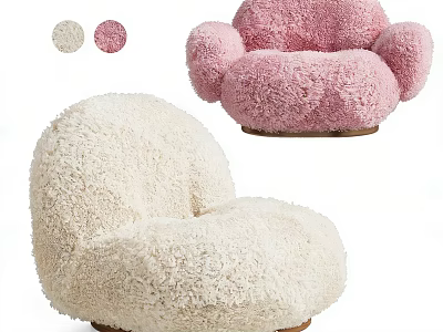 Soft Plush Single Sofa in Beige and Pink with Round Comfortable Design 3d model