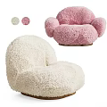 Soft Plush Single Sofa in Beige and Pink with Round Comfortable Design