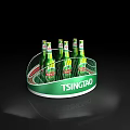 Tsingtao Green Beer Bottles Arranged on Circular Display Rack for Retail Showcase