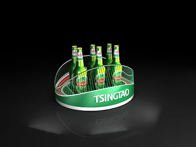 Tsingtao Green Beer Bottles Arranged on Circular Display Rack for Retail Showcase 3d model