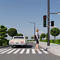 Road Facilities With Traffic Lights Crosswalk Street Lights And Landscaped Trees For Pedestrian Safety