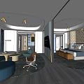 Modern Hotel Room Interior With Comfortable Bed And Seating Area