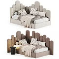 Modern Children's Bed With Curved Headboard Neutral Tones Decorative Pillows And Cozy Blanket