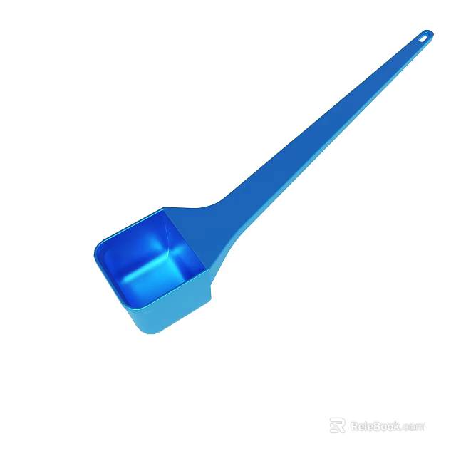 Blue Plastic Scoop With Long Handle And Square Shaped Head Design 3d model 