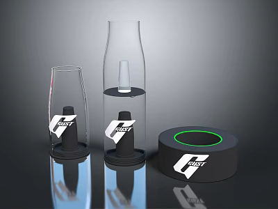FAST Brand Transparent Glass Bottles With Black Bases And Circular Base Design 3d model