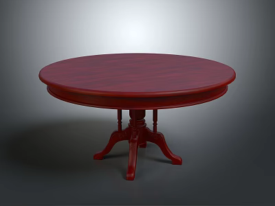 Elegant Red Round Wooden Table With Pedestal Base And Classic Design 3d model