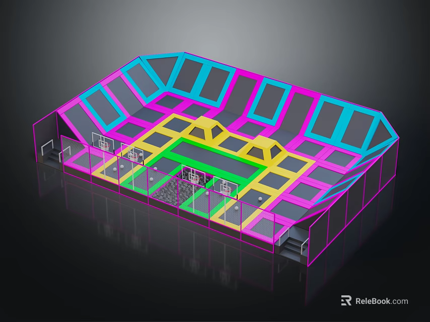 Colorful Basketball Court Interior Layout With Multicolored Sections And Spectator Seats 3d model 