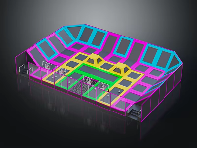 Colorful Basketball Court Interior Layout With Multicolored Sections And Spectator Seats 3d model