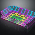 Colorful Basketball Court Interior Layout With Multicolored Sections And Spectator Seats
