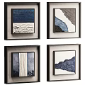 Modern Abstract Paintings Wall Art With Blue Gray Textured Patterns And Black Frames 3d model