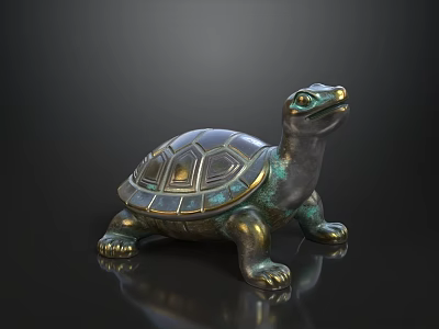 Antique Brass Turtle Sculpture With Green Patina And Detailed Shell Design 3d model