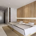 Modern Hotel Guest Room Interior With Wooden Partition Bed TV And Desk