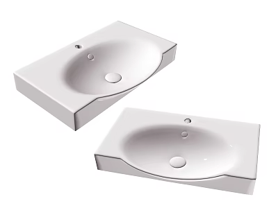 Two White Ceramic Washbasins With Rectangular Countertop Design And Smooth Surface 3d model