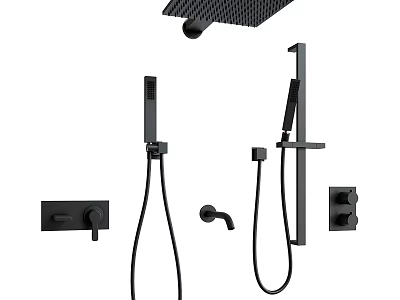 Black Shower Faucet with Handheld Sprayer Fixed Head and Modern Design Components 3d model