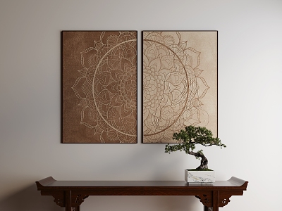 New Chinese Decorative Painting Chinese Buddha Painting Combination High-end Custom Frame Zen Vase 3d model