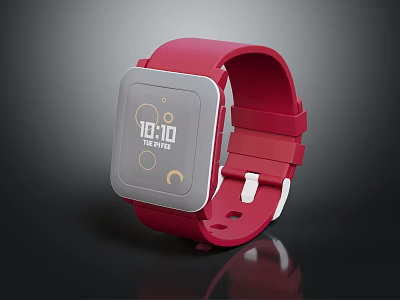 Red Strap Square Dial Watch Showing Time 1010 December 24 Date And Moon Icon 3d model