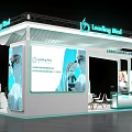 Leading Mod Exhibition Booth With Windows 11 Display Curved Design Tables Chairs And Plants
