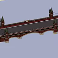 Red Brick Arched Bridge with Spired Towers and Ornate Railings Design