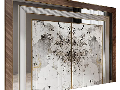 Modern Accent Wall Design With Abstract Ink Pattern And Gold Frame Detailing 3d model