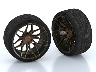 Car Tires with Copper Spoke Alloy Wheels and Black Rubber Tread Design 3d model Car Tires with Copper Spoke Alloy Wheels and Black Rubber Tread Design 3d model