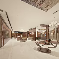 Modern Milan Clothing Store Interior With Circular Ceiling Art And Brown Sofas