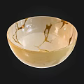 Decorative Handcrafted Cream Colored Ceramic Bowl With Golden Crackle Patterns 3d model