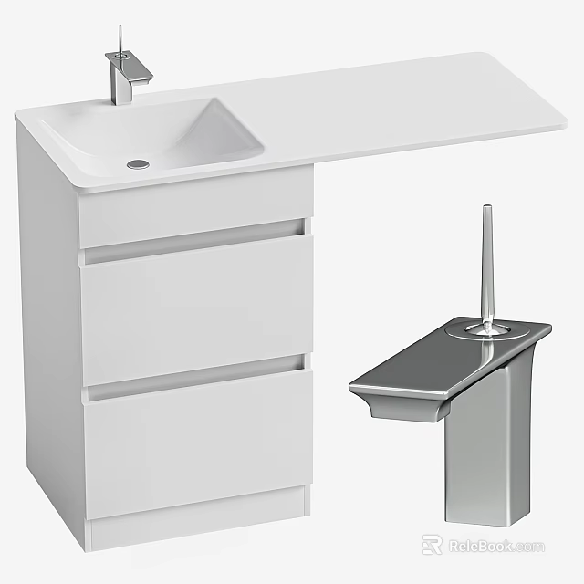 Modern White Bathroom Vanity Sink With Drawers And Chrome Towel Holder 3d model 