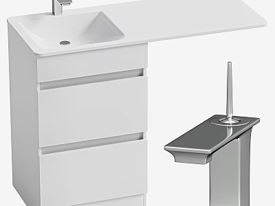 Modern White Bathroom Vanity Sink With Drawers And Chrome Towel Holder 3d model