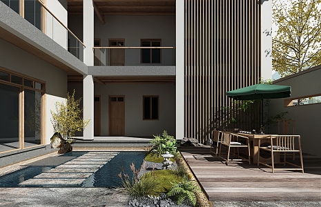 Modern New Chinese Homestay Courtyard Landscape Homestay Door Head Building Courtyard Self-built House Courtyard Homestay Courtyard Landscape 3d model