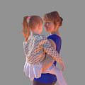 Modern Double Mom Laughs With Daughter 3d model