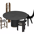 Modern Round Dining Table Set With Dark Top Cylindrical Base And Mixed Style Chairs 3d model