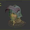 Armored Character With Medieval Metal Helmet Leather Neck Guard And Visible Face Headshot