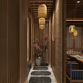 Japanese Restaurant Traditional Interior With Wooden Decor Lantern Lighting And Dining Tables Setup