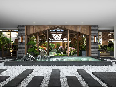 Roof Garden Design With Water Pool Lush Greenery Wooden Structure And Glass Skylight 3d model