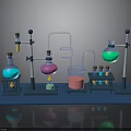 Laboratory Apparatus Setup With Colored Flasks Beakers Test Tubes And Stands
