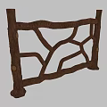 Rustic Brown Wooden Railing With Natural Branch Design And Sturdy Support Posts 3d model