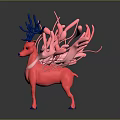 Vibrant Pink Deer Figure With Blue Antlers And Flowing Pink Elements