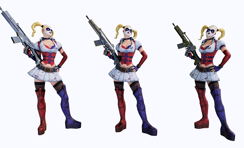 Modern game character clown female warrior 3d model