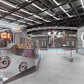 Modern Tech Inspired Clothing Store With Glowing HCGE Logo Vehicle Design Elements And Clothing Displays