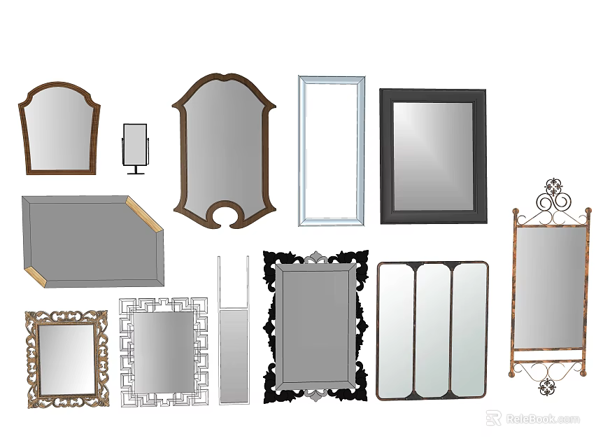 Various Decorative Mirrors For Home Interior With Different Frame Styles Shapes And Designs 3d model 