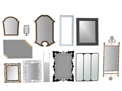 Various Decorative Mirrors For Home Interior With Different Frame Styles Shapes And Designs 3d model