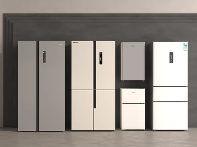 Various Modern Refrigerators Freezers with Multiple Styles and Neutral Colors on 3d model