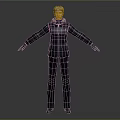 3D Character Model With Blonde Hair Black Puffer Jacket And Gloves Standing Pose Gray Background