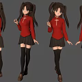Anime Character With Twin Tails In Red Top Black Skirt And Stockings Multiple Angles View