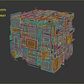 Abstract Geometric Equipment Structure With Blue And Orange Cubes