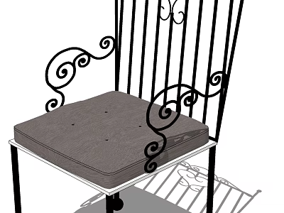 Elegant Iron Frame Leisure Chair With Curved Scrollwork Details And Cushioned Seat 3d model