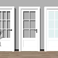 Modern White Hinged Doors with Glass Panes in Home Interior Wooden Floor